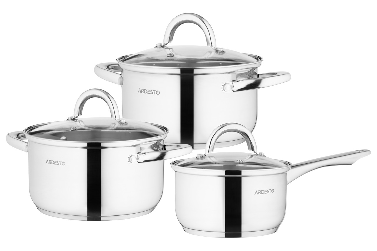 Набір каструль Ardesto Gemini Gourmet Andria із нержавіючої сталі із скляними кришками 6 предметів