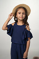 Літній костюм з капелюхом для дівчинки 140, синій