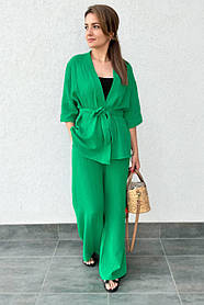 Зелений жіночий літній прогулянковий костюм із мусліну