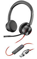 Гарнітура компютерна стерео On-ear Poly Blackwire 8225-M, USB-A, USB-C, односпрямований, Anc, Acoustic Fence,