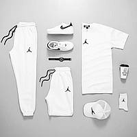 Белый спортивный комплект мужской jordan брюки футболка и шорты джордан Salex Білий спортивний комплект