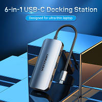 Концентратор Vention USB3.1 Type-C --> HDMI/USB-C Gen 1/USB 3.0x3/PD 100W Hub 6-i (TOFHB) e