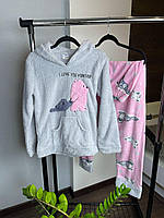 Теплая пижама костюм для дома кофта и брюки женская пижама Махра и Флис Salex Тепла піжама костюм для дому