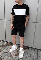 Летний комплект футболка + шорты Staff мужской спортивный летний черный комплект с белым Salex Літній комплект