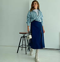 Прямая длинная юбка Свобода с разрезом (Синяя) 50 e11p10