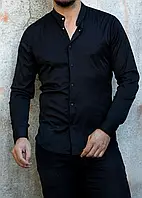Черная приталенная рубашка без воротника на кнопках L XL XXL 3XL 80-003-401 MU77