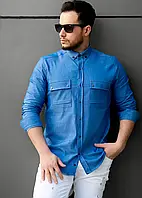 Мужская рубашка из тонкого джинса с карманом M L XL XXL 28-214-502 MU77 XXL, 44, 52