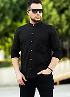 Мужская черная рубашка с дизайнерской застежкой и воротником стойка M L XL XXL 3XL 80-220-502 MU77