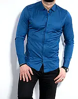 Синяя рубашка зауженного кроя с классическим воротником S M 26-07-400 MU77