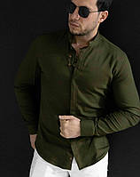 Рубашка под цветной джинс цвета хаки с дизайнерским воротником L XL XXL 18-91-501 MU77