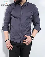 Элегантная рубашка цвета графит приталенного силуэта S M XXL 72-07-407 MU77 XXL, 44, 52