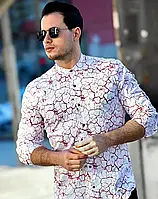 Модная рубашка белого цвета с бордовым рисунком M L XL XXL 01-50-805 MU77
