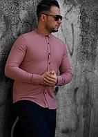 Стильная мужская рубашка слим-фит с модным коротким воротничком цвет пудра на пуговицах Rubaska 3XL 14-211-602