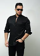 Модная черная рубашка мужская с карманом L XL XXL 3XL 80-72-502 MU77