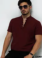 Летняя бордовая рубашка мужская лен M L XL XXL 44-107-705 MU77