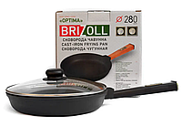 Сковорода чугунная Brizoll Optimа 280 х 40 мм с крышкой деревянная ручка (O2840-P1-C)