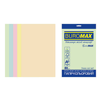 Ксер папір Кольор Мікс А4 80г/м 20арк Buromax - Euromax Радуга 5*4арк Пастель BM.2721220E-99