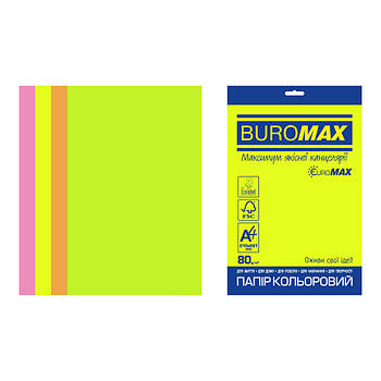 Ксер папір Кольор Мікс А4 80г/м 20арк Buromax - Euromax Радуга 5*4арк Нєон BM.2721520E-99