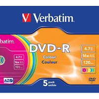 Диск DVD Verbatim 4.7Gb 16X Slim case 5 шт Color (43557) g