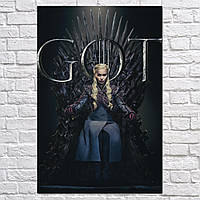 Плакат "Игра Престолов, Дейенерис Таргариен на Железном Троне, GoT, Game of Thrones, Daenerys", 60×40см