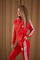 Женский спортивный костюм красный на молнии для девушки стильный костюм с лампасами весна-осень прогулочный