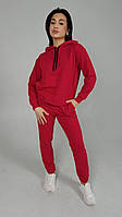 Женский спортивный костюм однотонный красный базовый на весну-осень повседневный модный удобный прогулочный