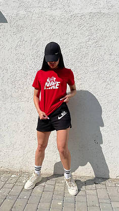 Жіноча футболка Nike червоного кольору стильна молодіжна на дівчинку футболка літня комфортна повсякденна, фото 5