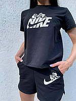 Чёрная женская футболка Nike стильная молодежная повседневная футболки на девушку летние модные комфортные