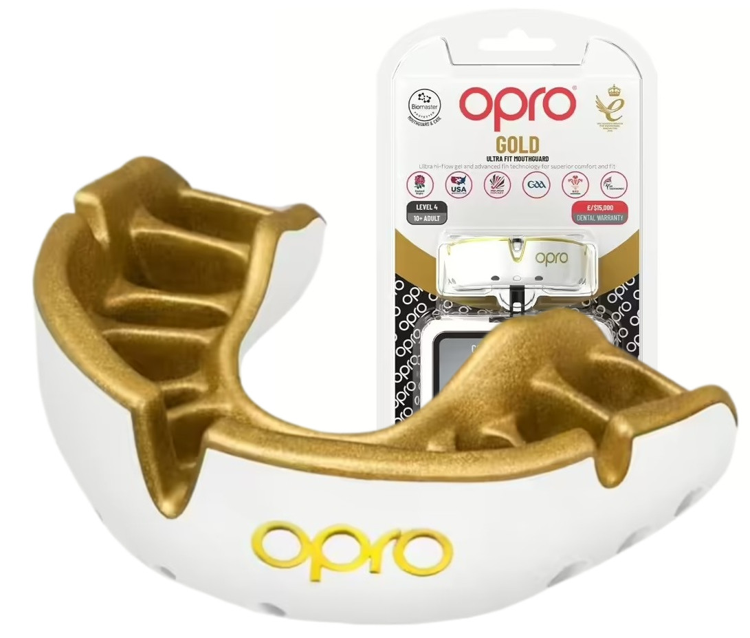 Капа боксерська однощелепна доросла спортивна OPRO Gold для зубів боксу контактних видів спорту