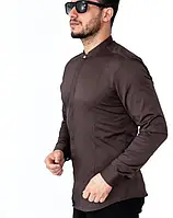 Модная рубашка с воротником стойка шоколадного цвета S L XL XXL 77-61-446 MI-33