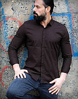 Рубашка зауженного фасона матового темно-коричневого цвета L XL 77-66-446 MI-33