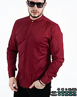 Бордовая рубашка скины с кнопкой на воротнике M L XL XXL 60-61-411 MI-33