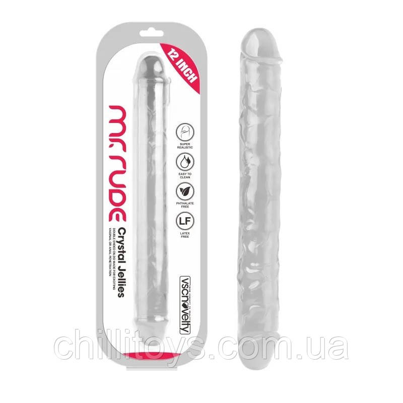 Фалоімітатор подвійний Mr. Rude Crystal Jellies Realistic Double-Ended Dildo Clear 12.0