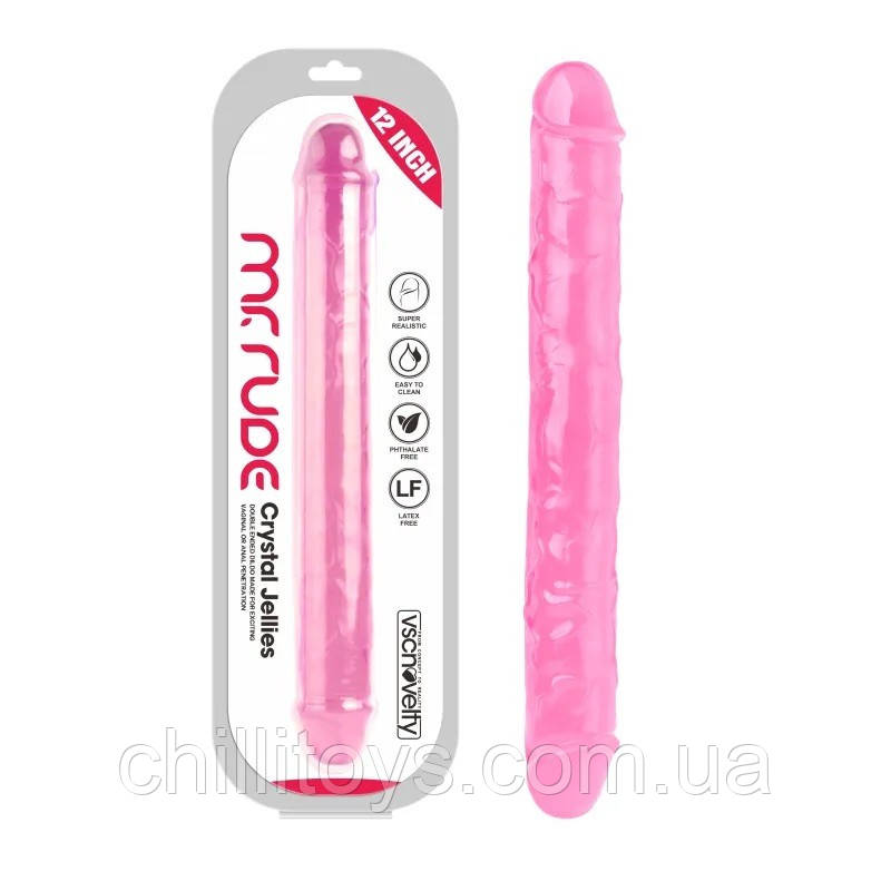 Фалоімітатор подвійний Mr. Rude Crystal Jellies Realistic Double-Ended Dildo Pink 12.0