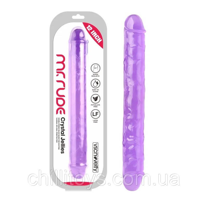 Фалоімітатор подвійний Mr. Rude Crystal Jellies Realistic Double-Ended Dildo Purple 12.0