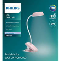 Настольная лампа Philips LED Reading Desk lamp Donutclip 3W, 4000K, 1200mAh (Lithium battery), рожевий