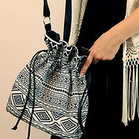 Женская сумка мешок Torba Орнамент черно-белый