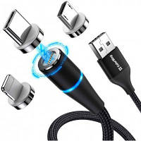 Дата кабель USB 2.0 AM to Lightning + Micro 5P + Type-C 1.0m Magnetic ColorWay (CW-CBUU038-BK) g