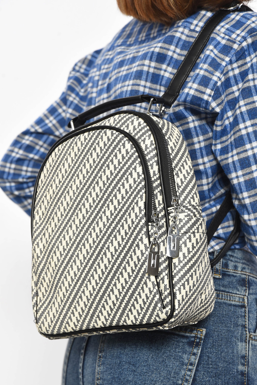 Жіночий рюкзак з екошкіри чорно-білого кольору 179285T Безкоштовна доставка, фото 1