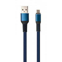 Дата кабель USB 2.0 AM to Micro 5P 1m flat nylon blue Vinga (VCPDCMFNB1B) g