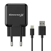 Зарядное устройство Grand-X 1*USB, 2,1A, Black, + cable USB -> Lightning, Cu, 2.1А, 1m (CH03LTB) p