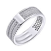 Серебряное кольцо двухстороннее с белыми камнями, Размер 16,0, Вес: 4.0 г