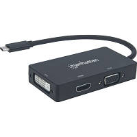 Концентратор Intracom USB3.1 Type-C to HDMI/DVI-I/VGA Black Manhattan (152983) p