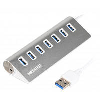 Концентратор Maxxter USB 3.0 Type-A 7 ports silver (HU3A-7P-01) p