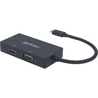 Концентратор Intracom USB3.1 Type-C to HDMI/DVI-I/VGA Black Manhattan (152983) b