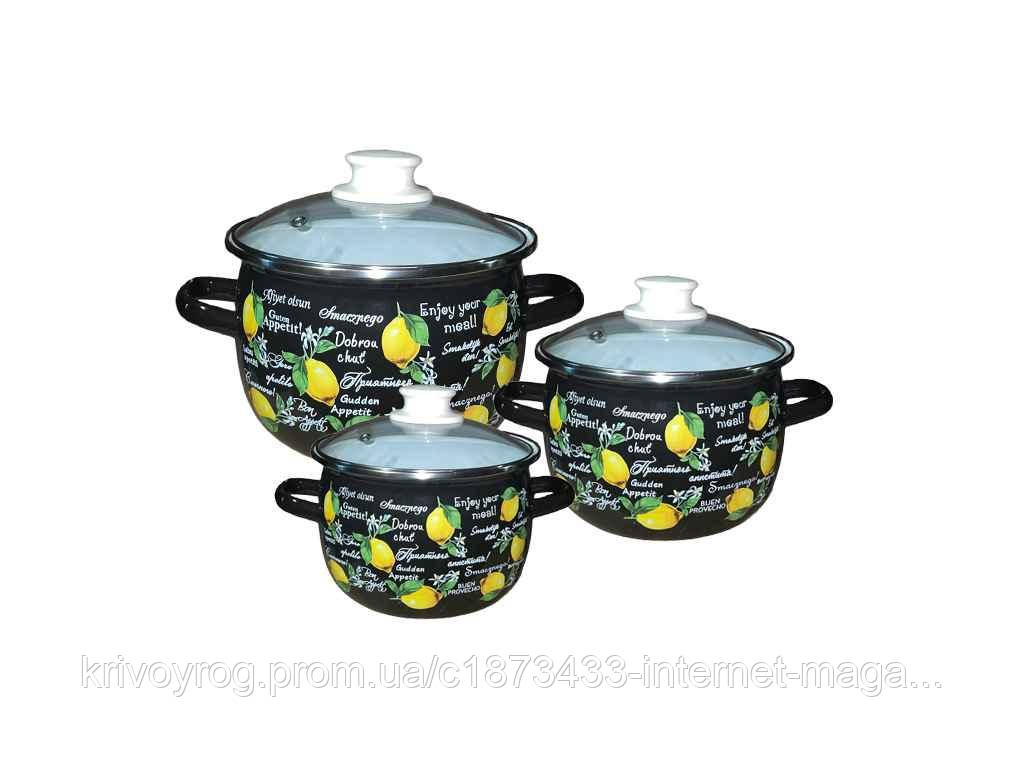 Набір посуду 3 предм. I6946 Фреш лимон (чорна) ТМ IDILIA, фото 1