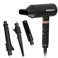 Фен для волос 1600 Вт, Kemei KM-9203, 4 насадки / Фен для укладки волос / Фен со сменными насадками
