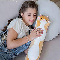Мягкая игрушка подушка Кот Батон 50 см, Коричневый / Длинный кот обнимашка / Детская плюшевая подушка для сна