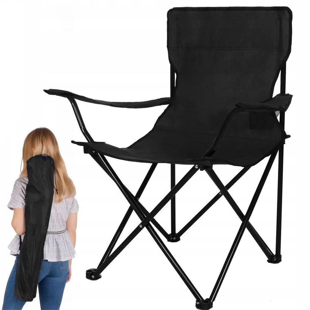 Туристичний стілець складаний із чохлом, до 100 кг, Чорний/Складний стілець для риболовлі та пікніка/ Крісло