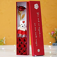 Подарочный набор Розы из мыла + мишка / Розы из мыла / Мишка с розами в коробке / Подарок девушке